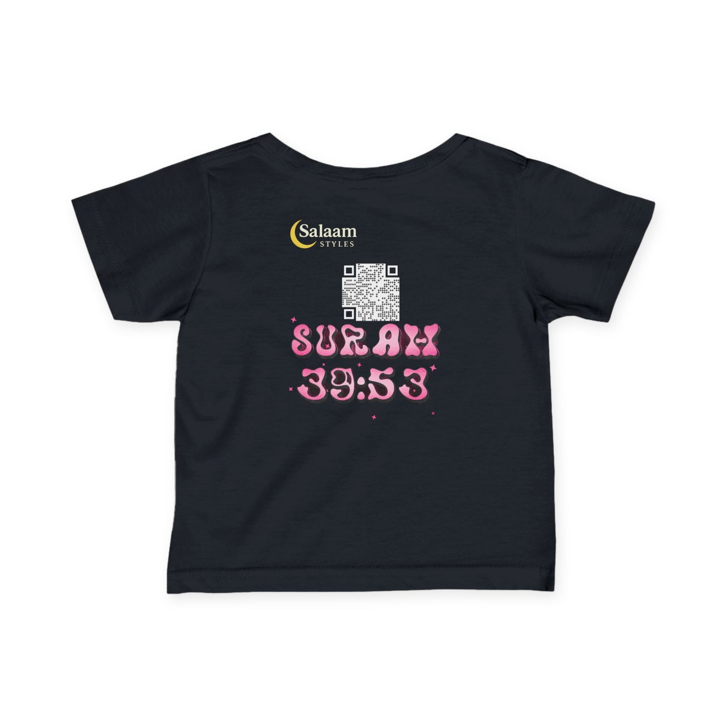 Salaam Styles | Surah Az-Zumar (39):53 |Black, Cute Infant Tee with Qr-Code