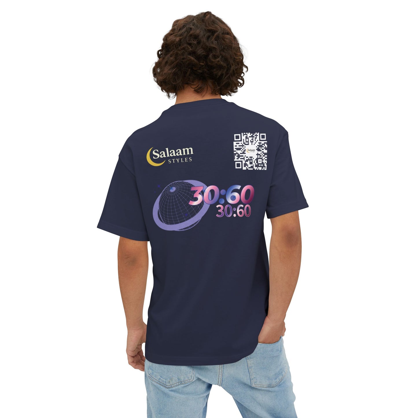 Salaam Styles | Surah Ar-Rum 30:60 | Multiple Colors Unisex Oversized Boxy Tee with QR Code