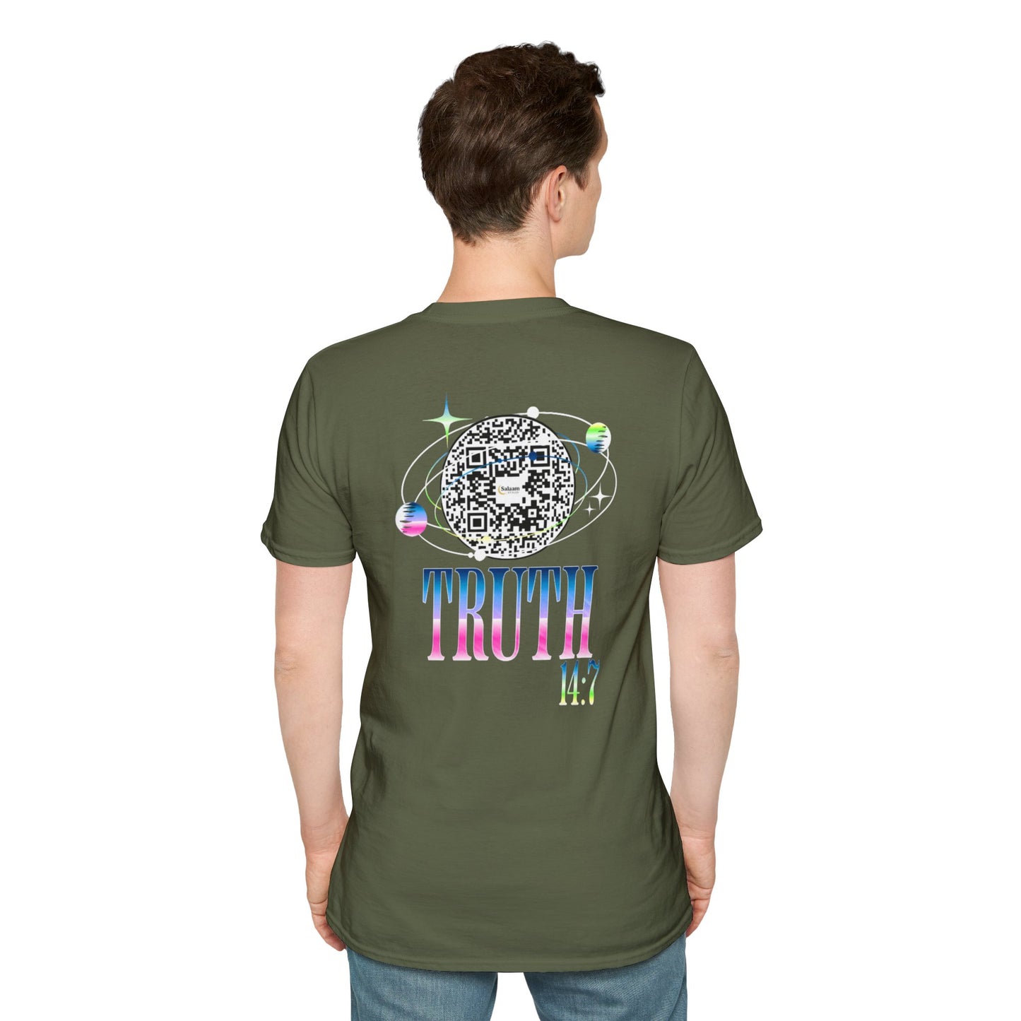 Salaam Styles | Surah Ibrahim 14:7 | Multi-Color Truth Unisex T-Shirt with Qr-code