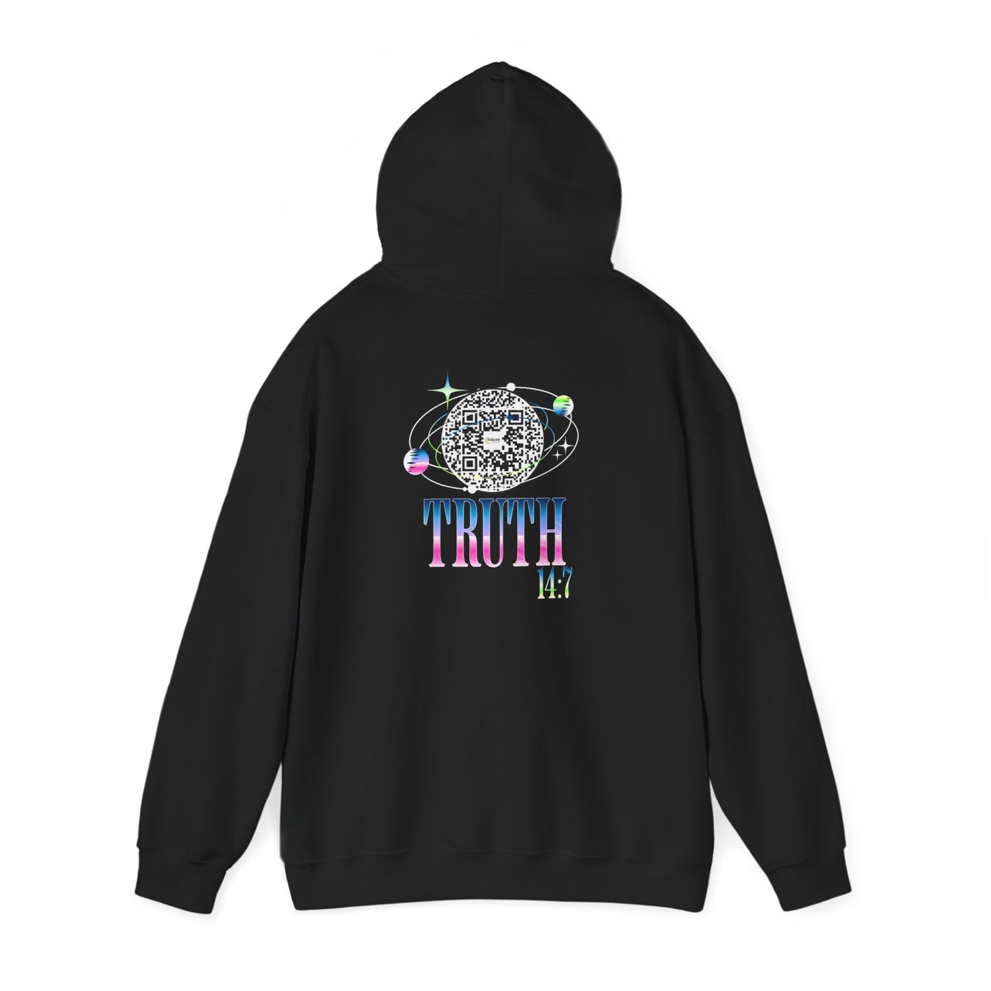Salaam Styles | Surah Ibrahim 14:7 |Black & Navy Unisex Graphic Hoodie with Qr-Code