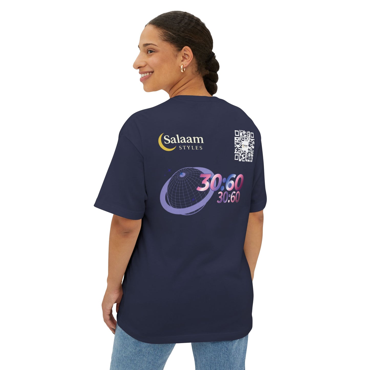 Salaam Styles | Surah Ar-Rum 30:60 | Multiple Colors Unisex Oversized Boxy Tee with QR Code
