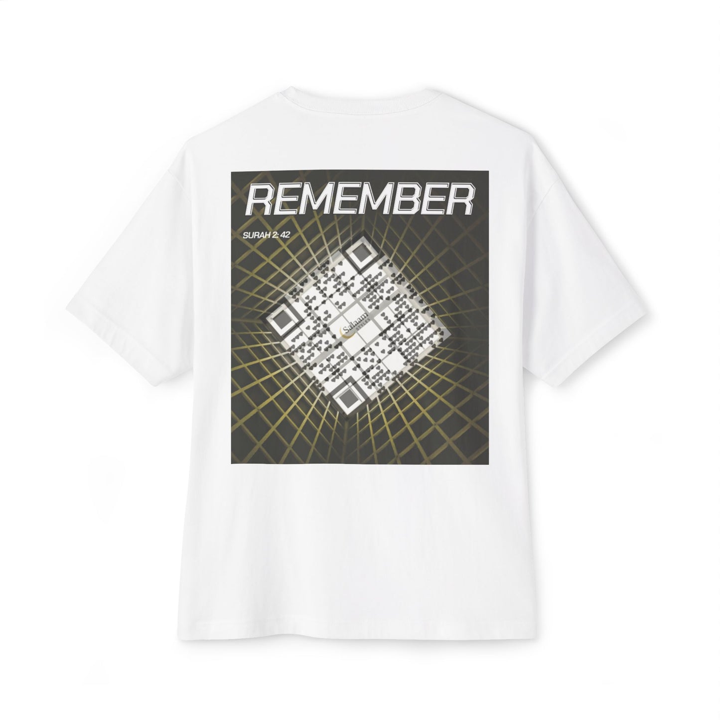 Salaam Styles | Surah Al-Baqarah 2:42 | Black & White Unisex Oversized Boxy Tee with QR Code