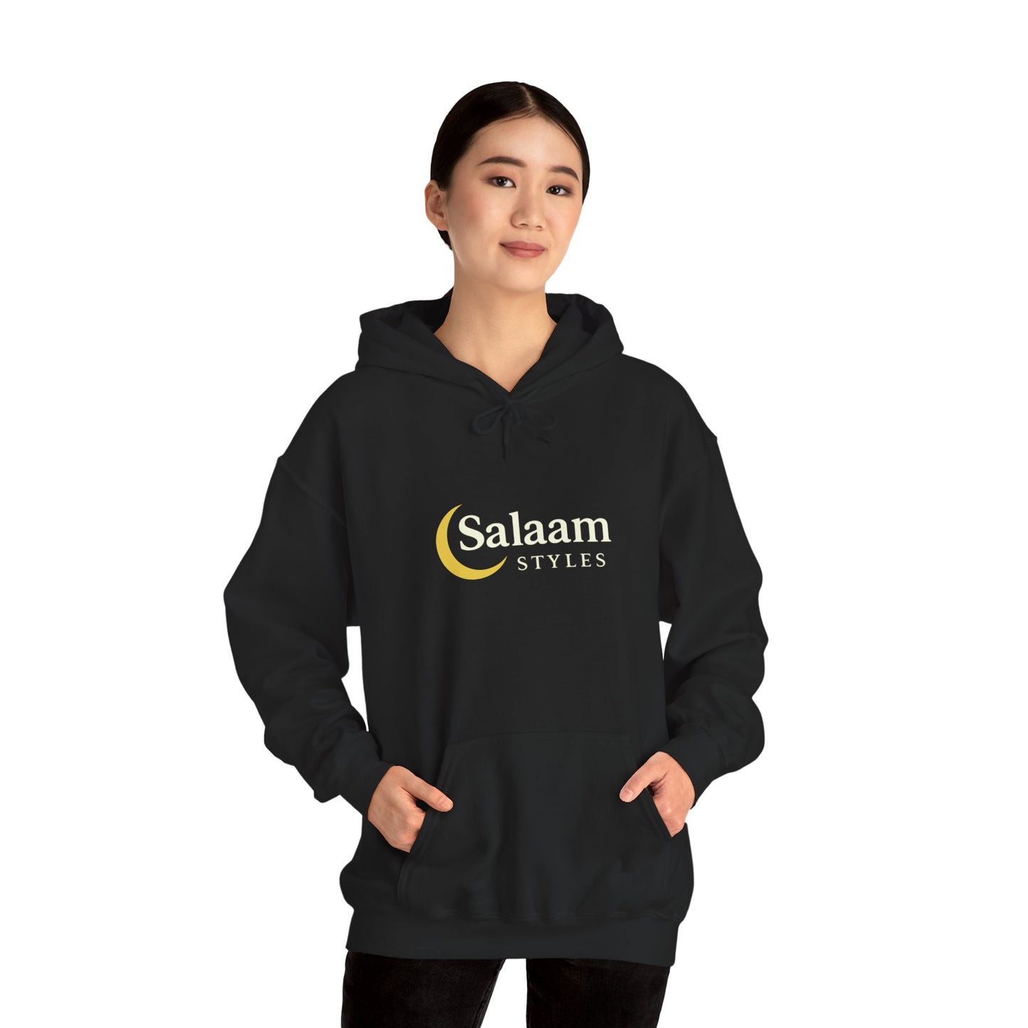 Salaam Styles | Surah Ibrahim 14:7 |Black & Navy Unisex Graphic Hoodie with Qr-Code