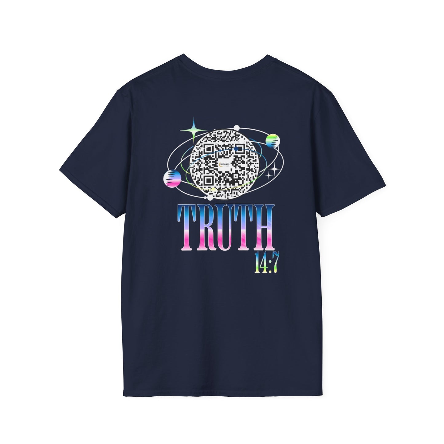 Salaam Styles | Surah Ibrahim 14:7 | Multi-Color Truth Unisex T-Shirt with Qr-code
