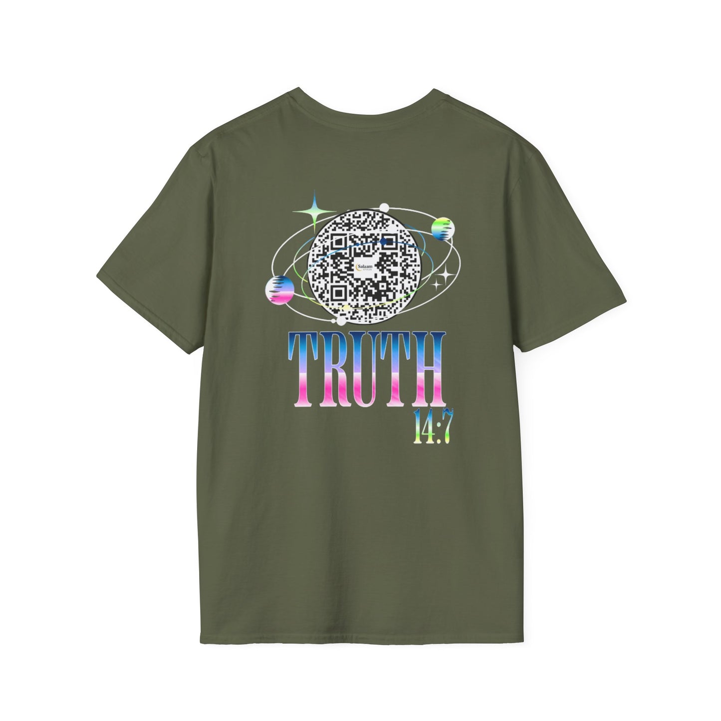 Salaam Styles | Surah Ibrahim 14:7 | Multi-Color Truth Unisex T-Shirt with Qr-code