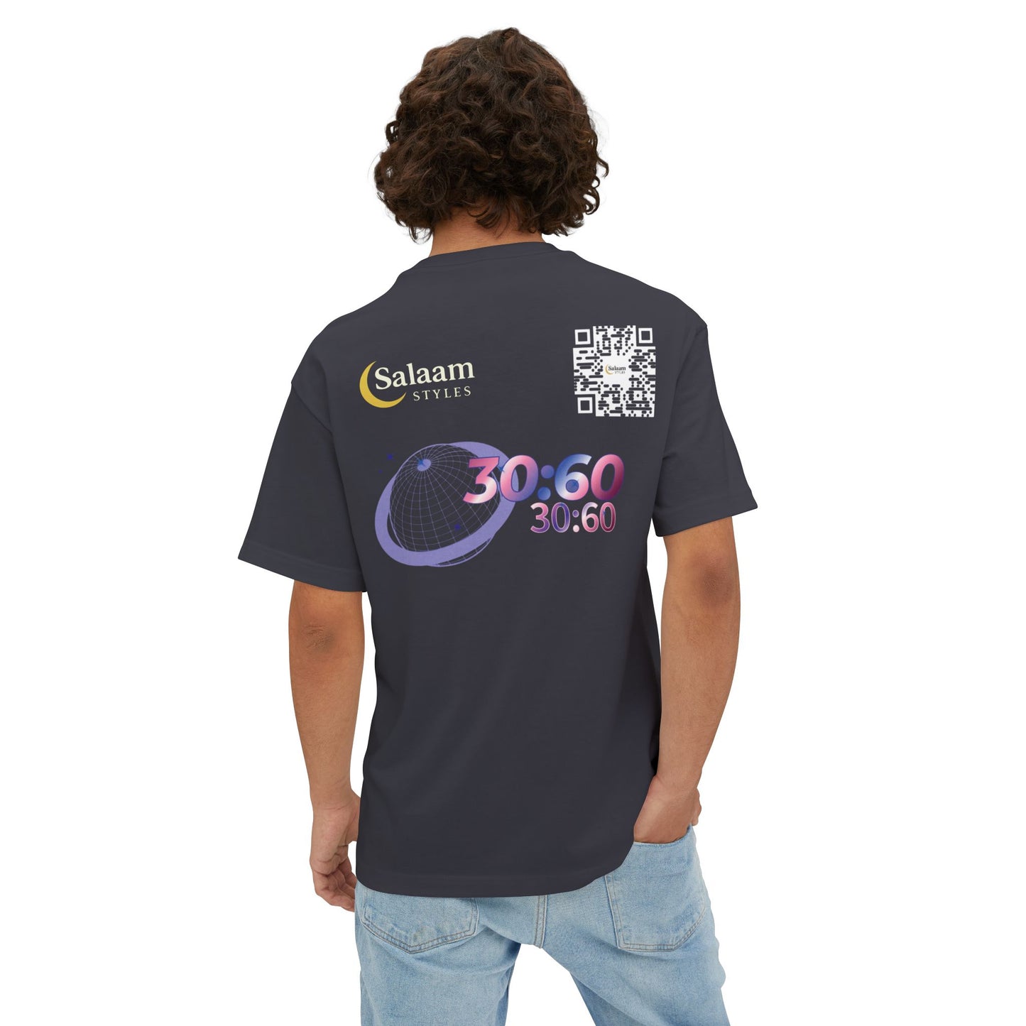 Salaam Styles | Surah Ar-Rum 30:60 | Multiple Colors Unisex Oversized Boxy Tee with QR Code