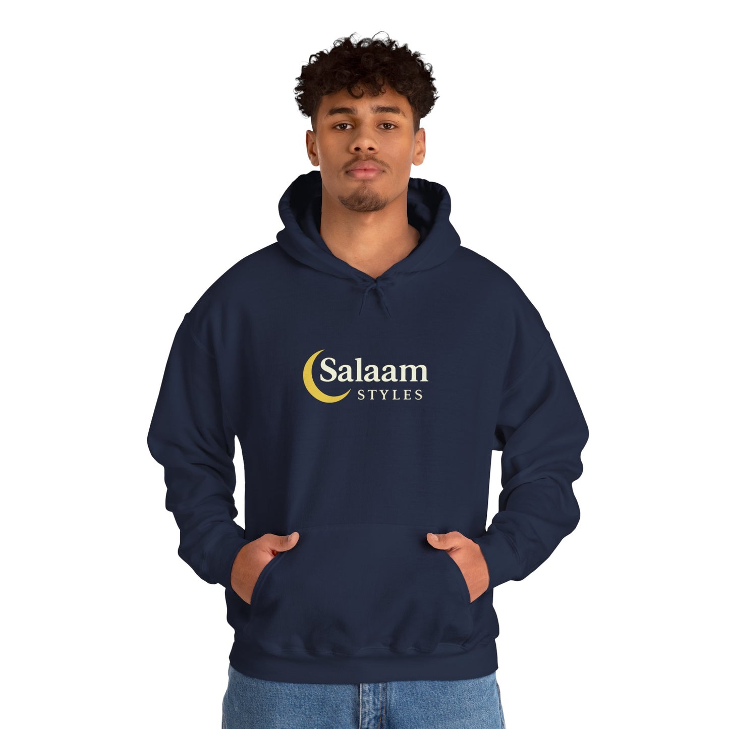 Salaam Styles | Surah Ibrahim 14:7 |Black & Navy Unisex Graphic Hoodie with Qr-Code