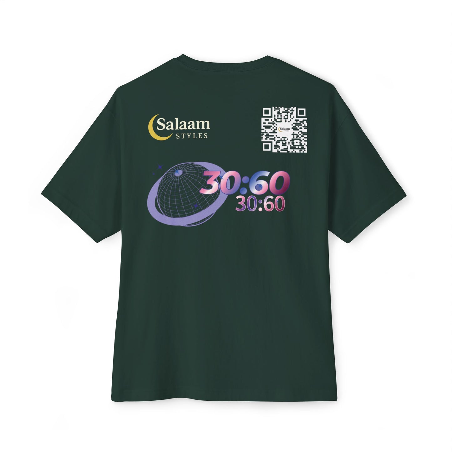 Salaam Styles | Surah Ar-Rum 30:60 | Multiple Colors Unisex Oversized Boxy Tee with QR Code