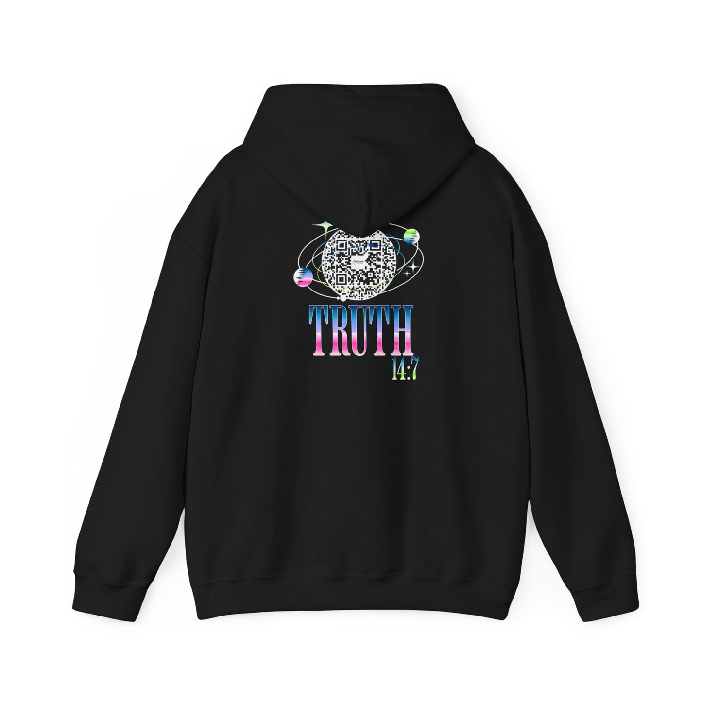 Salaam Styles | Surah Ibrahim 14:7 |Black & Navy Unisex Graphic Hoodie with Qr-Code