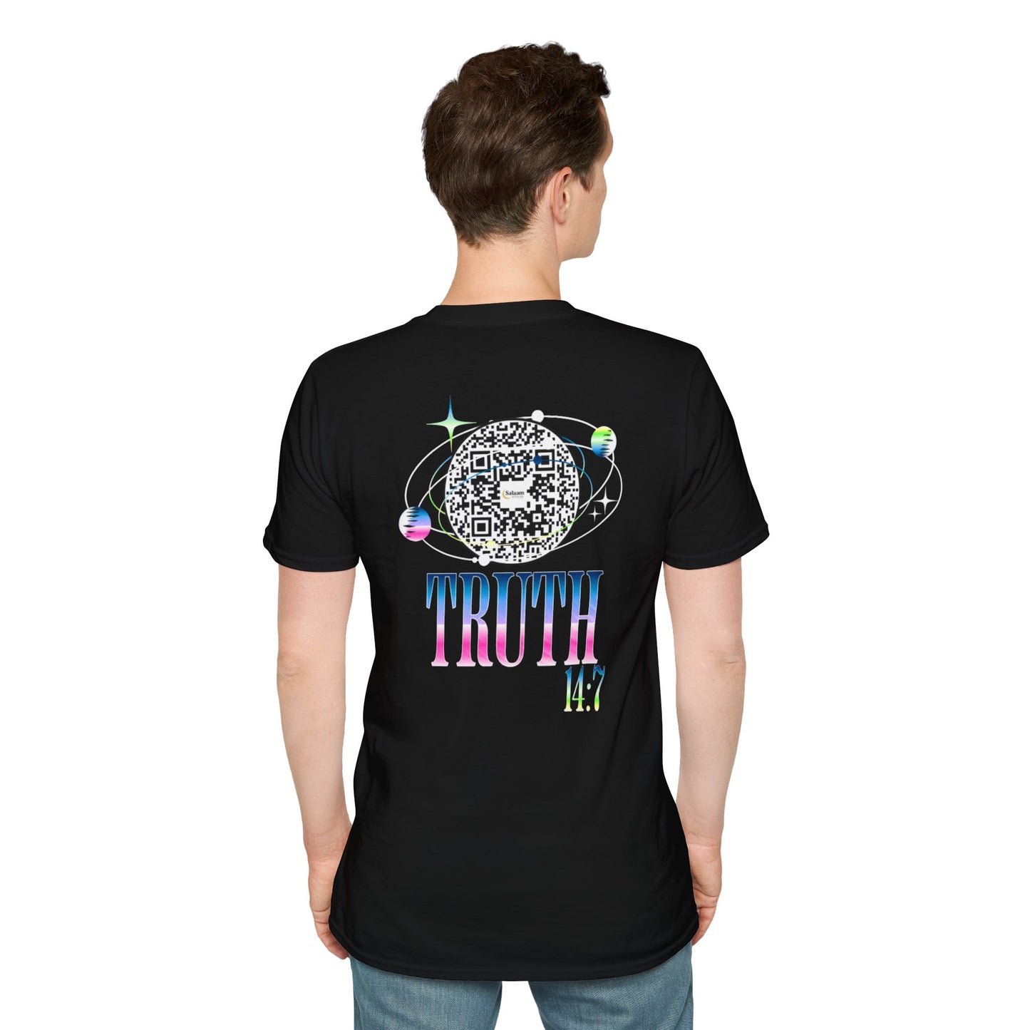 Salaam Styles | Surah Ibrahim 14:7 | Multi-Color Truth Unisex T-Shirt with Qr-code