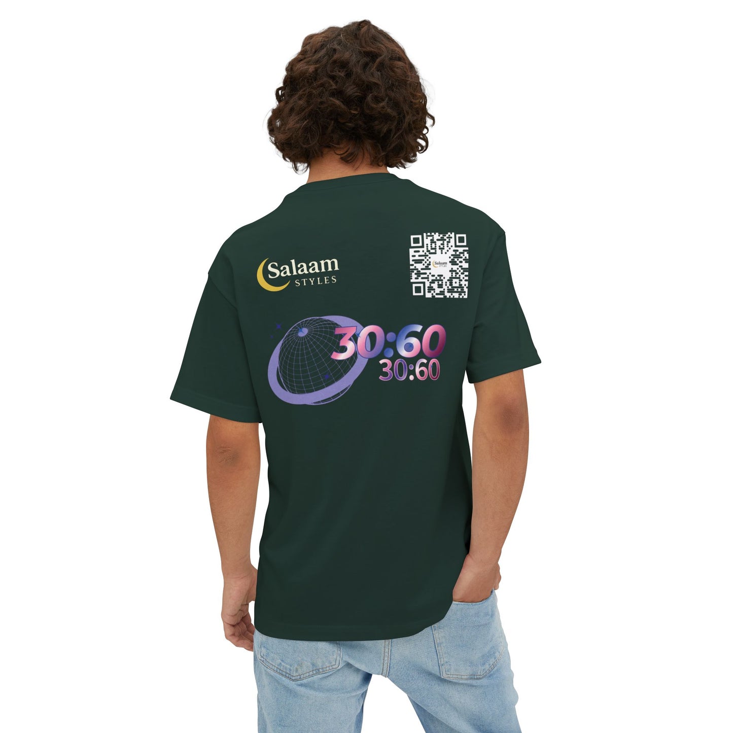 Salaam Styles | Surah Ar-Rum 30:60 | Multiple Colors Unisex Oversized Boxy Tee with QR Code