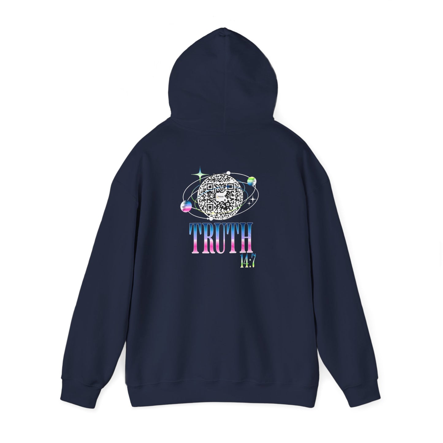 Salaam Styles | Surah Ibrahim 14:7 |Black & Navy Unisex Graphic Hoodie with Qr-Code