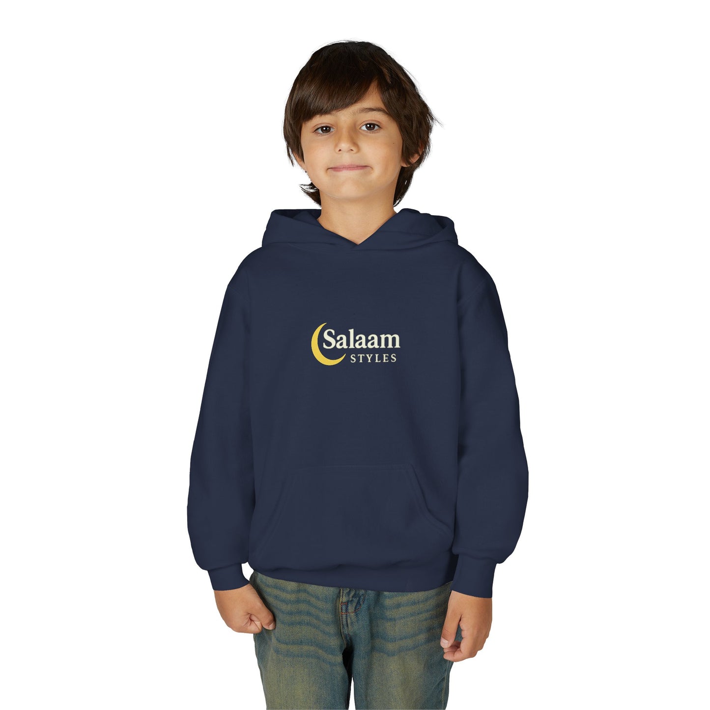 Salaam Styles | Surah Ibrahim 14:7 | Black & Navy Youth Hoodie with Qr-Code