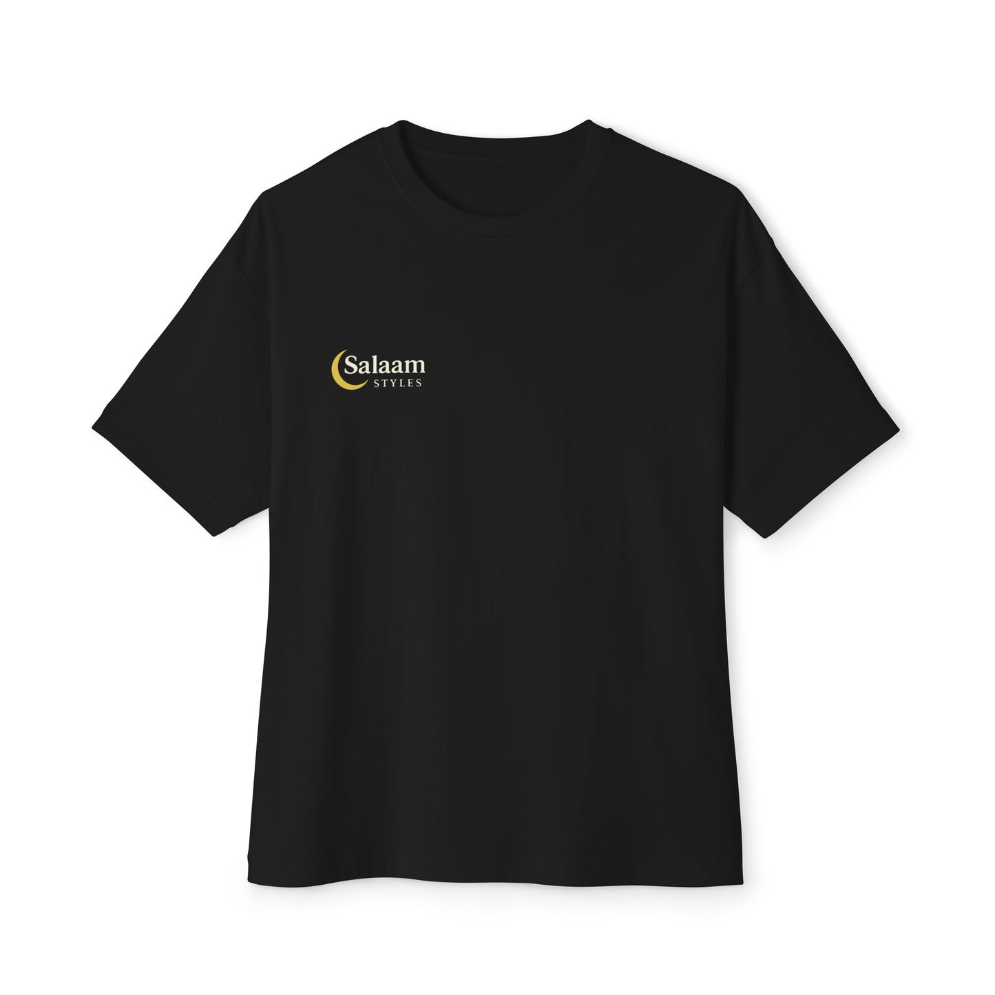 Salaam Styles | Surah Ash-Sharah 94:6-7 | Black Unisex Oversized Boxy Tee with QR Code