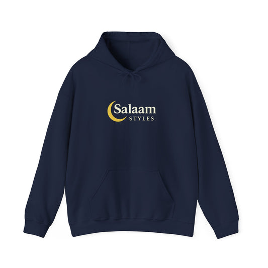 Salaam Styles | Surah Ibrahim 14:7 |Black & Navy Unisex Graphic Hoodie with Qr-Code